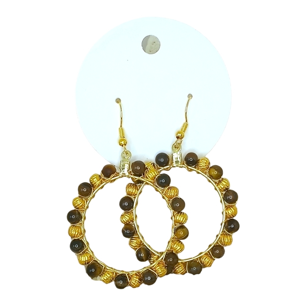 Tigers Eye, Dangling Hoop Earrings, Womens Jewelry, Handmade, Fall